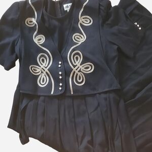 JBS Black and Gold Vintage Dress with Attached Vest and Shoulder Pads 🌟